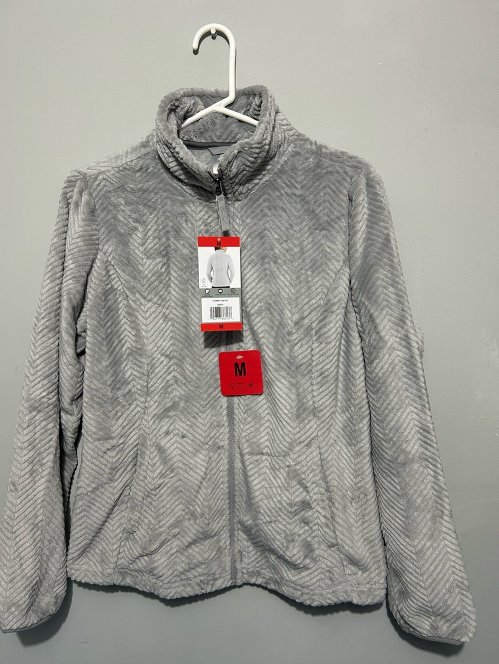 Gray Womens Plush Zip-Up Jacket